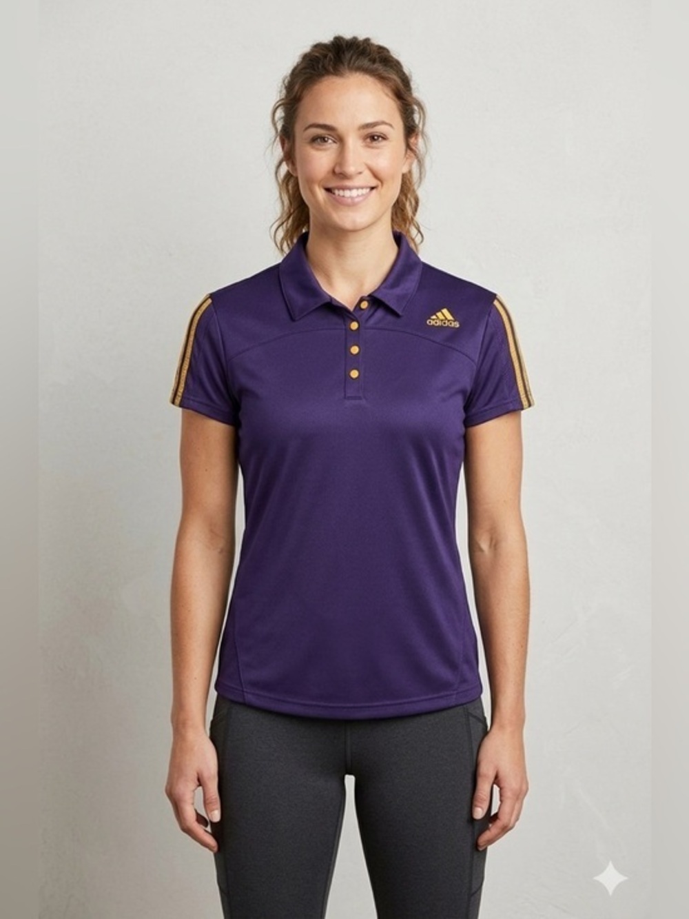Adidas Women’s Small Response Purple Yellow Polo Shirt Top Active Climacool S